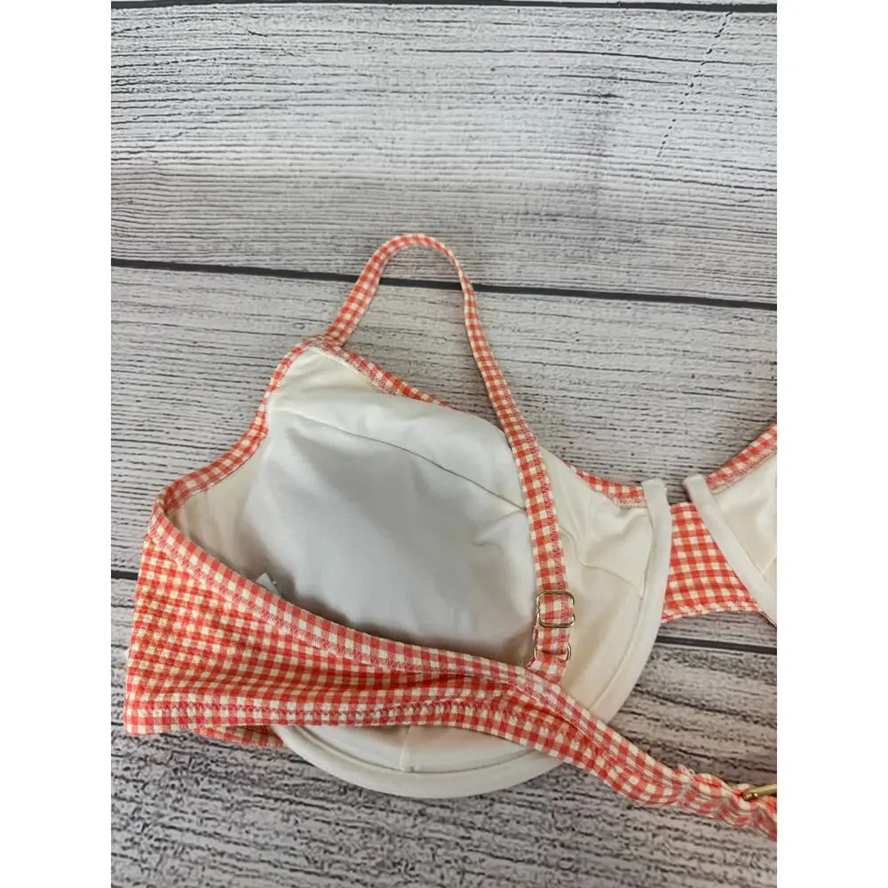Old Navy Plus Size Cream & Coral Gingham Matching Bikini Swim Set Size 3X
